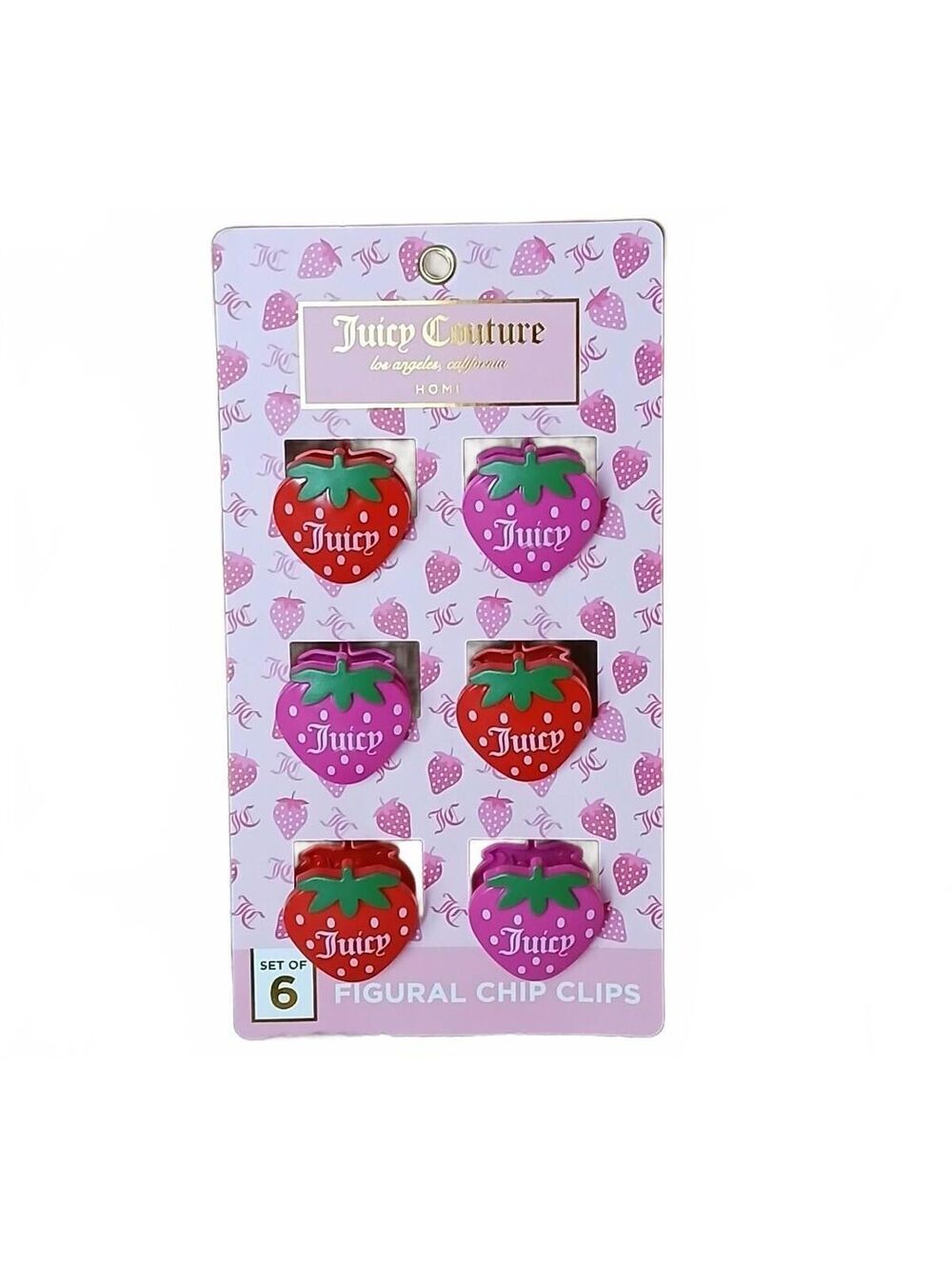 Juicy Couture Strawberry Chip Clips Set of 6 Kitchen Bag Clips NWT Kawaii Cute